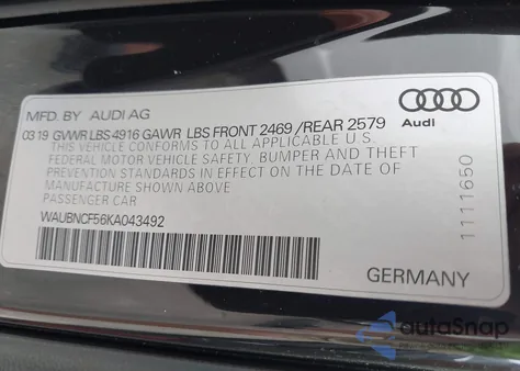 2019 Audi A5 45 Premium z USA, uszkodzony, nr VIN WAUBNCF56KA043492